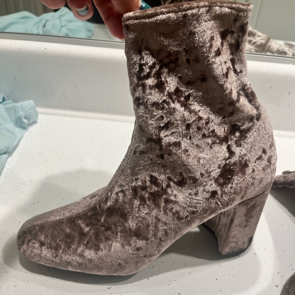 Jeffrey Campbell Pink Velvet Heel Boots!